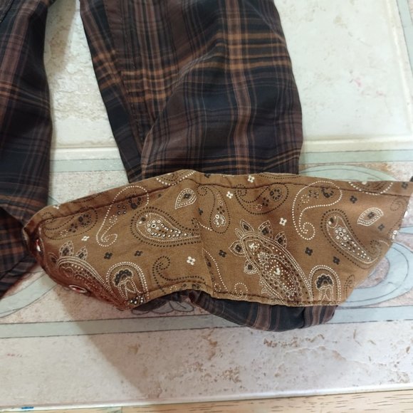 Cowboy Legend Brown Black Plaid Pearl Snap Button Rodeo Boys Western Shirt XL - Picture 7 of 9